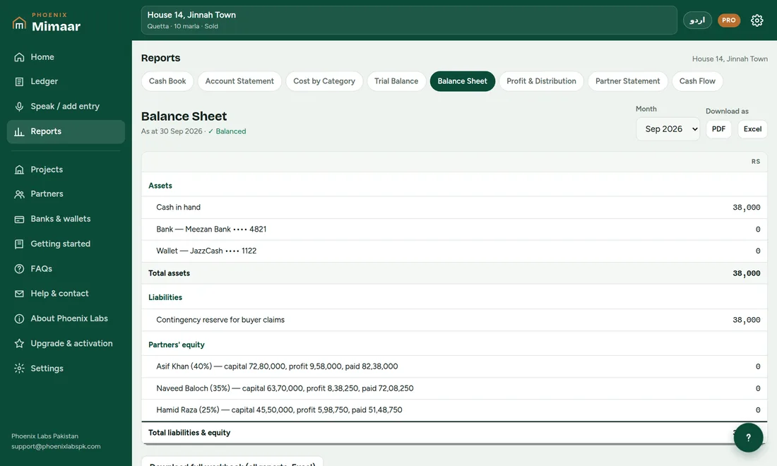 Monthly balance sheet on Windows